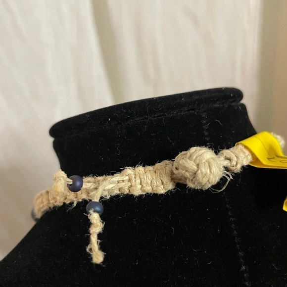 NWT Handmade Hemp Choker Necklace Lapis Lazuli & Smoky Quartz beads. Unisex - Picture 5 of 6